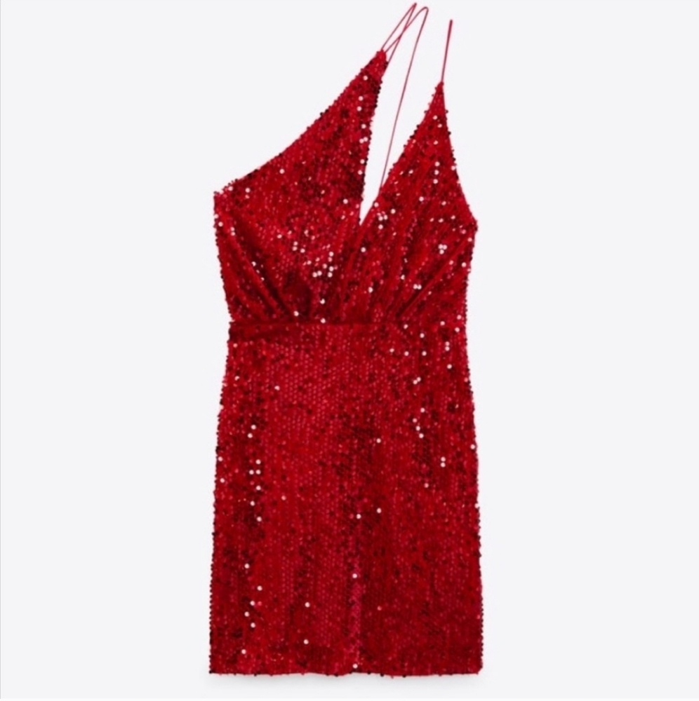 Zara * red velvet sequin dress - Picture 10 of 12